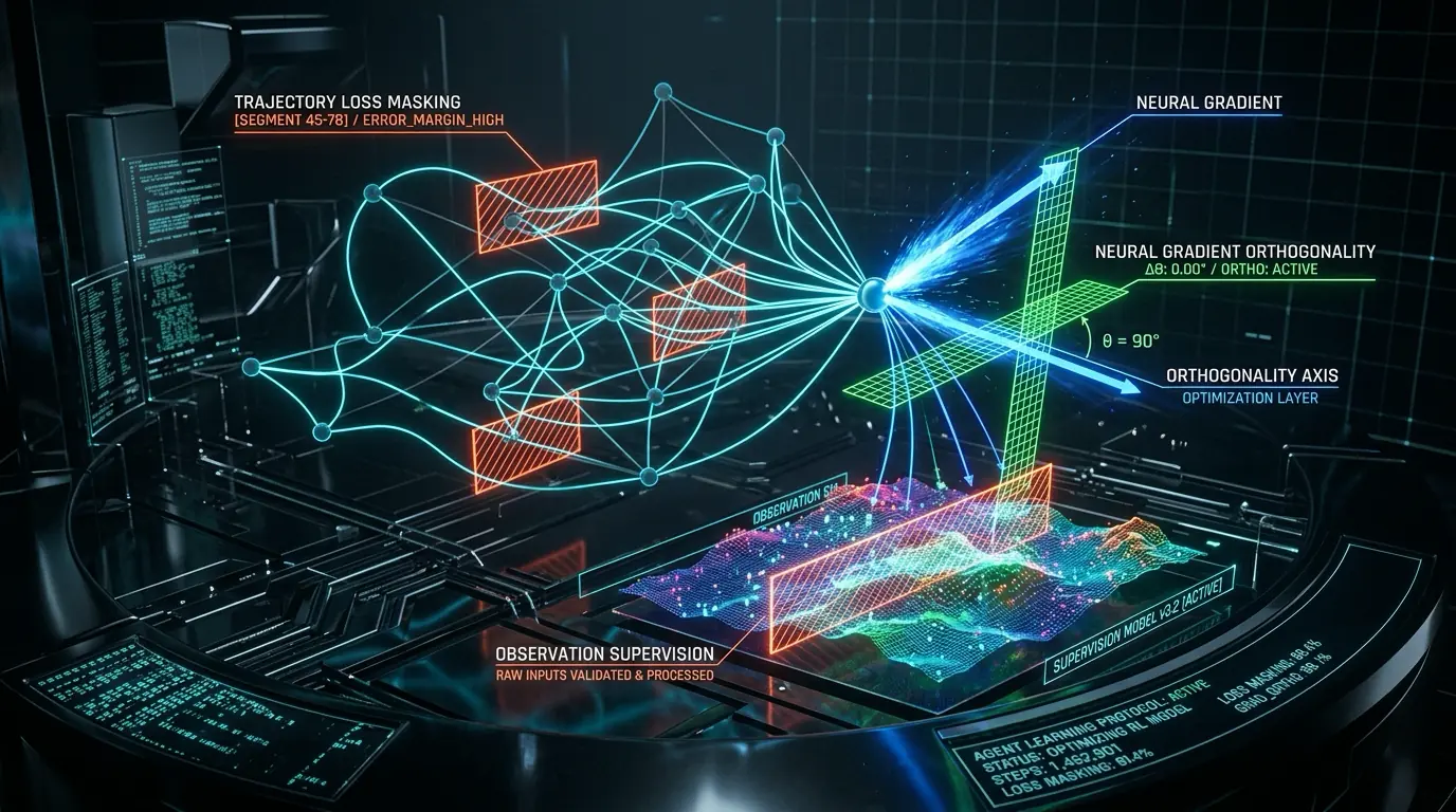 Ilustrasi Arsitektur Teknis 16:9 ActObs 2026: Arsitektur Observation Supervision, Dynamic Entropy Retention, dan Orthogonal Gradient Updates pada Post-Training RL Autonomous AI Agents