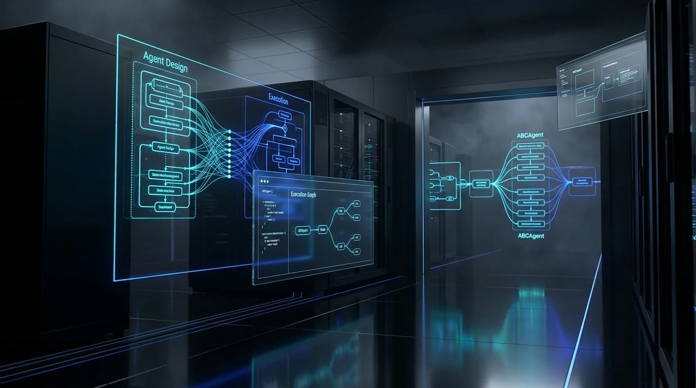Ilustrasi Arsitektur Teknis 16:9 Agent Behavior as Code (ABCAgent) 2026: Memisahkan Agent Design dari Execution, Eliminasi Bottleneck Orchestration ReAct, dan Reduksi Biaya 7.0x via Programmatic Specifications