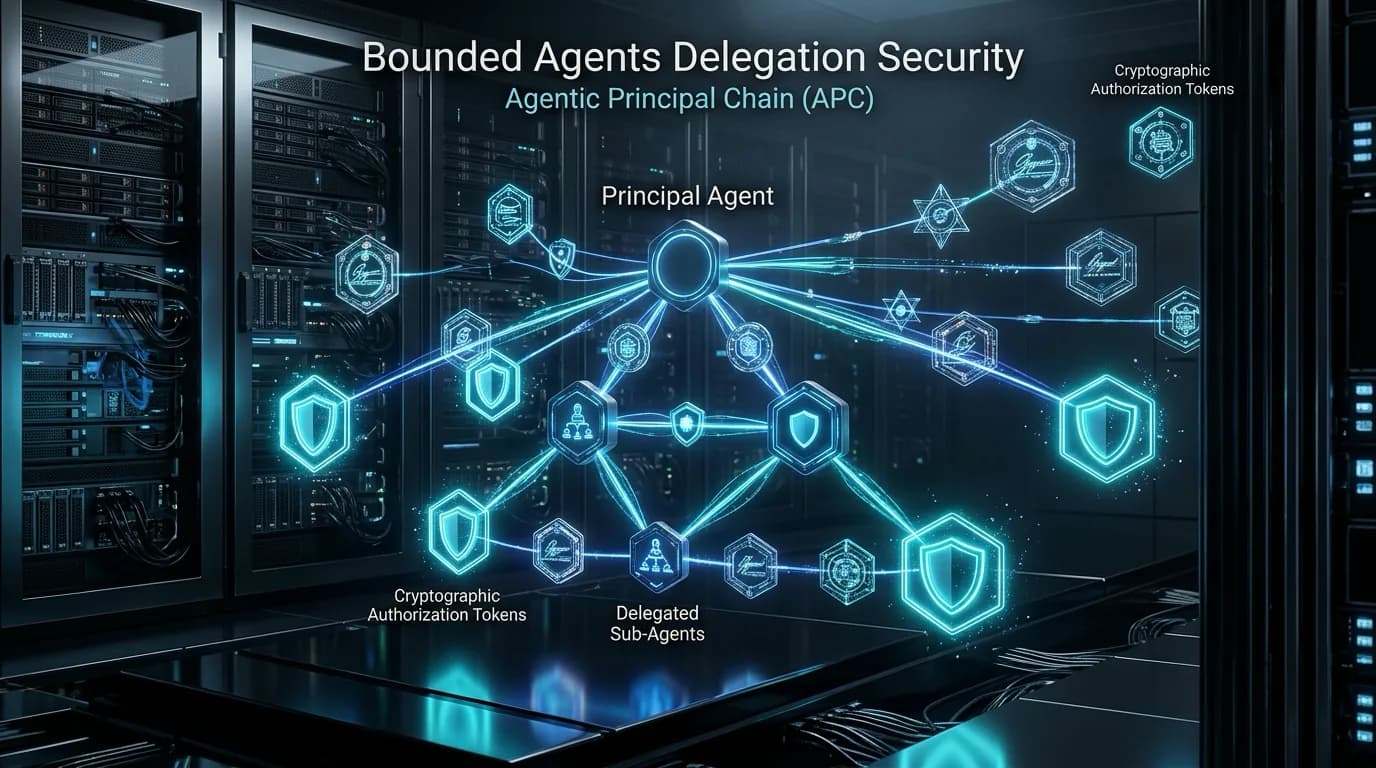 Diagram Arsitektur Bounded Agents dan Agentic Principal Chain (APC) 2026