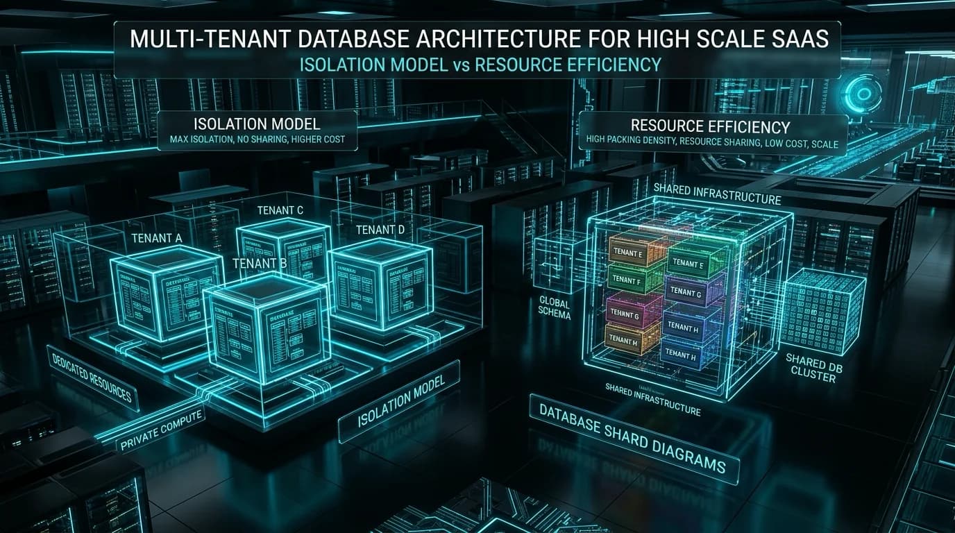 Ilustrasi Arsitektur Teknis 16:9 Evaluasi Arsitektur Database Multi-Tenant pada SaaS Skala Tinggi: Isolation Model vs Resource Efficiency 2026
