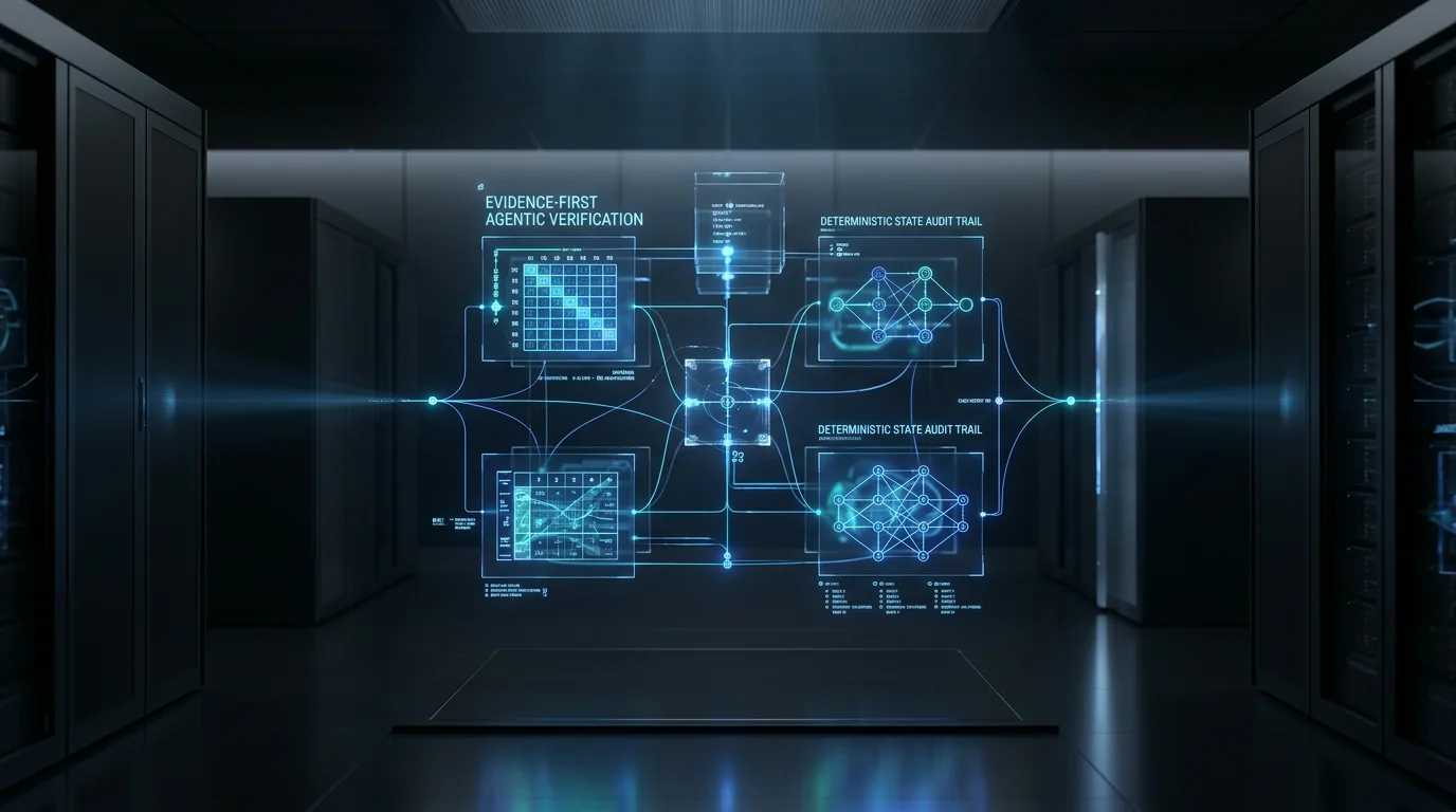 Ilustrasi Arsitektur Teknis 16:9 Evidence-First Agentic Verification (arXiv:2610.17724): Arsitektur Sauron, Eliminasi Reward Hacking pada RL Agent, dan Audit Trail Deterministik Melintasi State & Trace