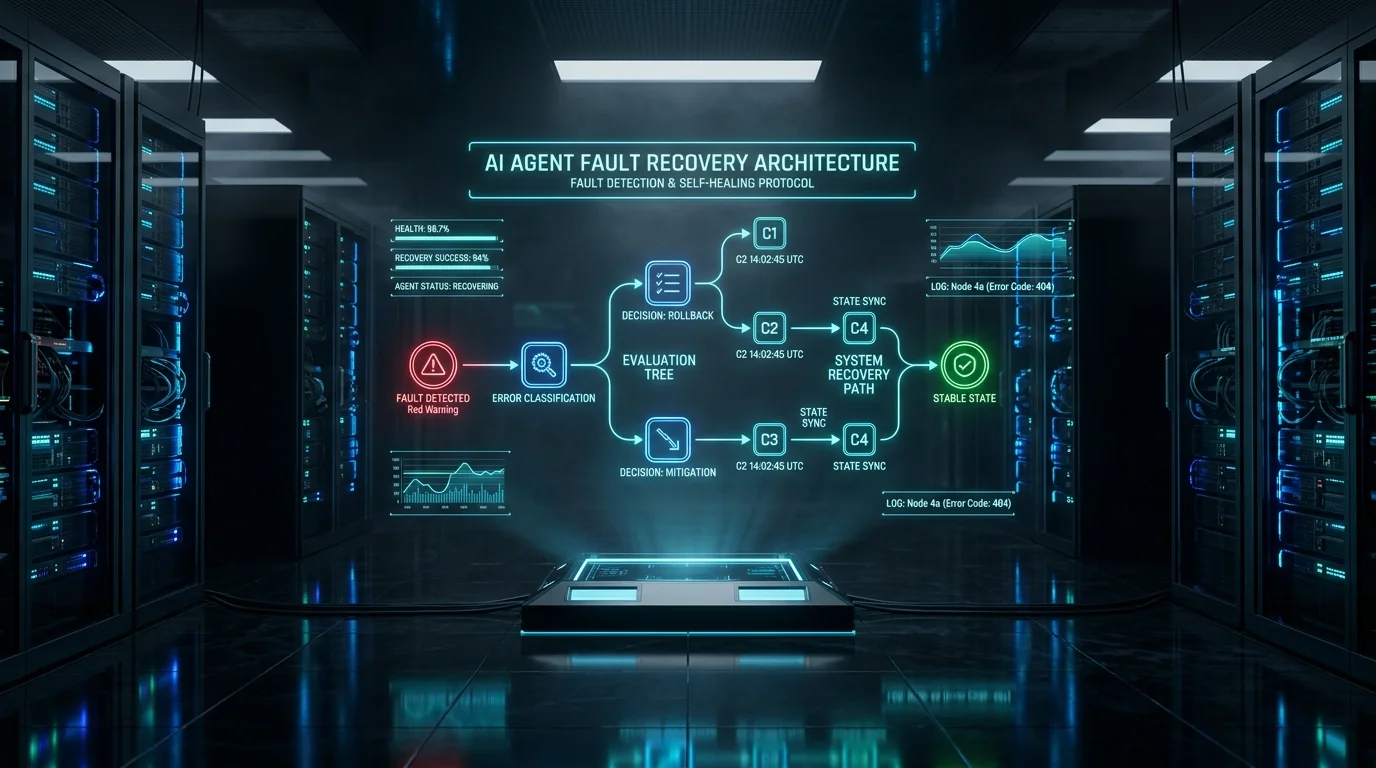 Ilustrasi Arsitektur Teknis 16:9 UndoBench 2026: Memisahkan Task Competence dari Recovery Capability pada AI Agents, Bahaya Naive Retry, dan Arsitektur Fault Recovery Lintas 8 Domain Enterprise