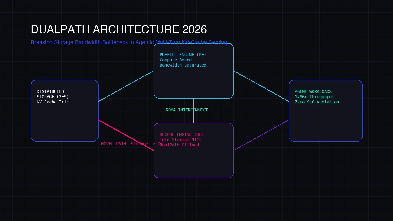 Diagram Arsitektur DualPath KV-Cache Loading pada Disaggregated LLM Serving 2026